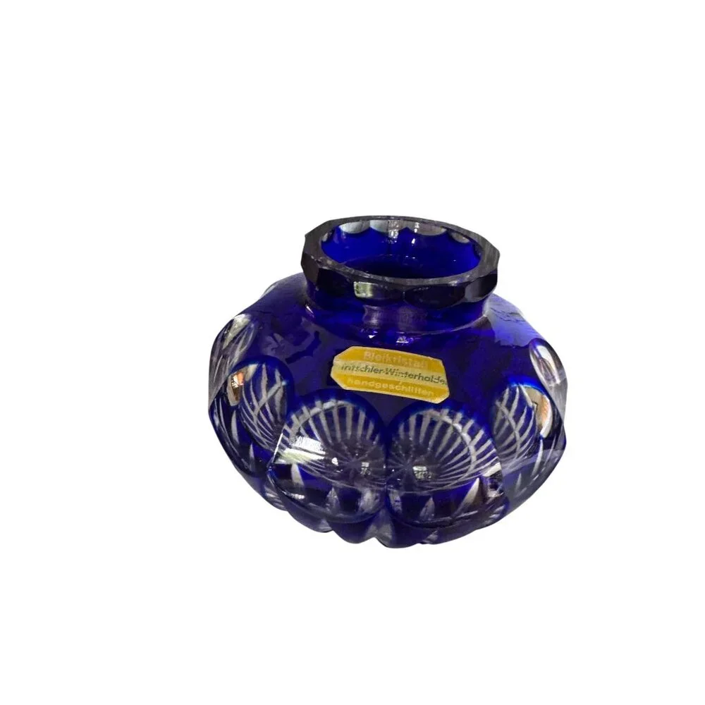 Cobalt Blue Crystal Bud Vase Intricate Cut Designs Bleikristall Wittelsbacher Ha - Picture 6 of 8